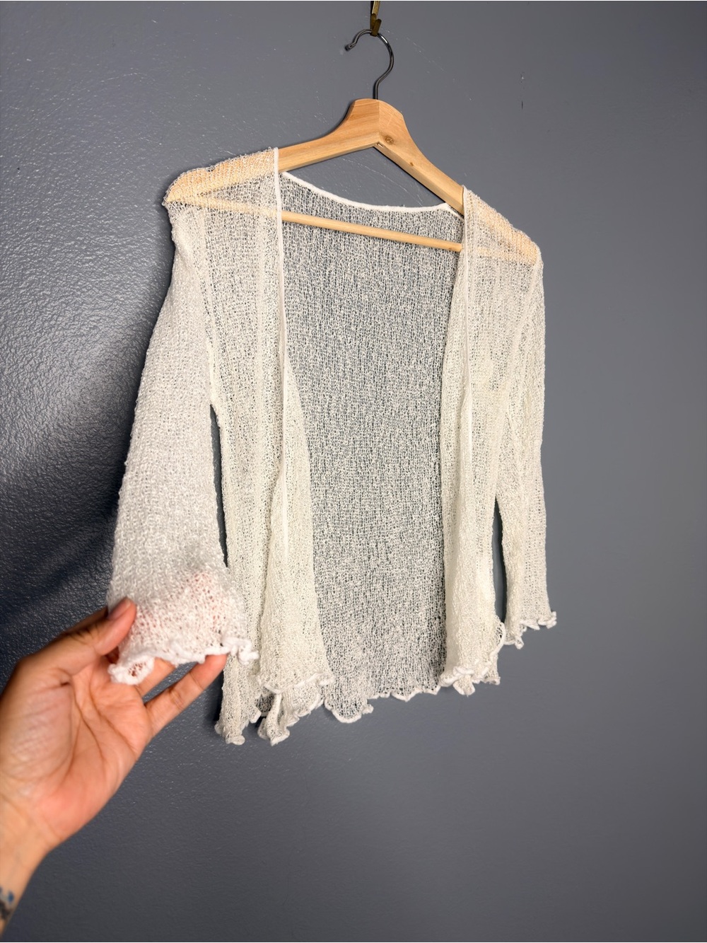 Lightweight Open-Front Sheer fairy cottage Shrug - Cream Medium